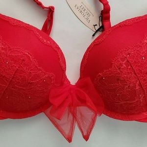 VICTORIA SECRET Bombshell Bra 34C RED push up RARE add 2 cups miraculous